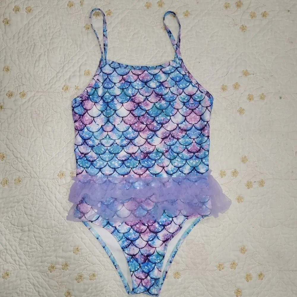 Girls Size Large Mermaid Scale Swimsuit with Ruffle